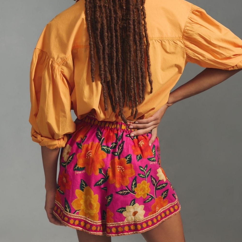FARM Rio Floral High Waist Shorts in Pink and Orange - Picture 5 of 12